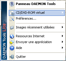 Menu daemon tools